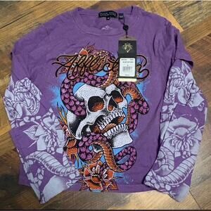 Women’s Affliction Bedazzled Skull Long Sleeve Shirt